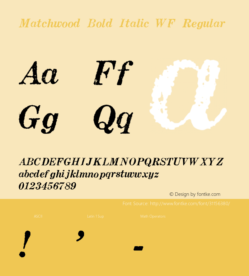 Matchwood Bold Italic WF Version 2.000 Font Sample