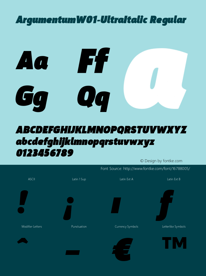 ArgumentumW01-UltraItalic Regular Version 2.0 Font Sample