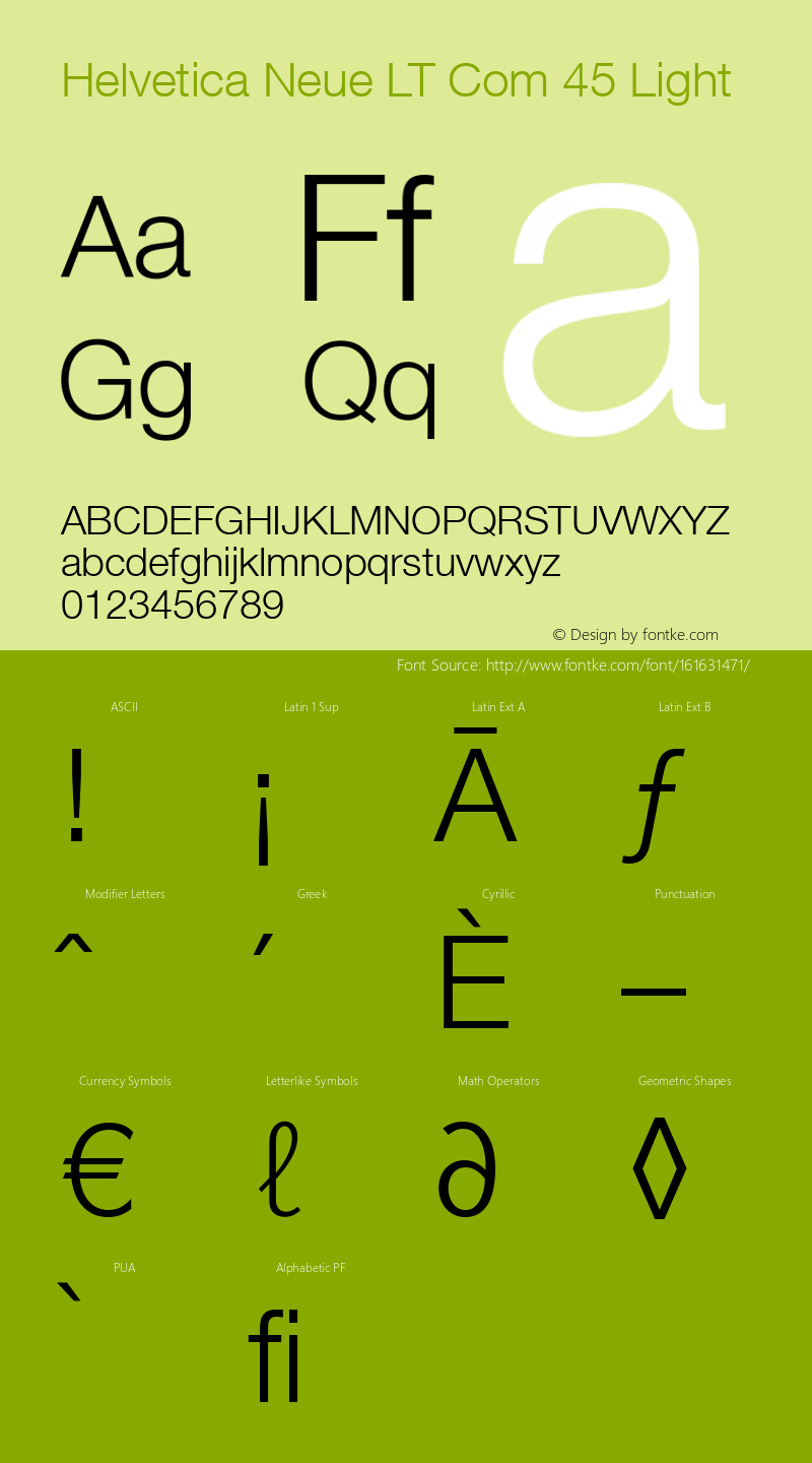 Helvetica Neue LT Com 45 Light Version 1.00 Font Sample