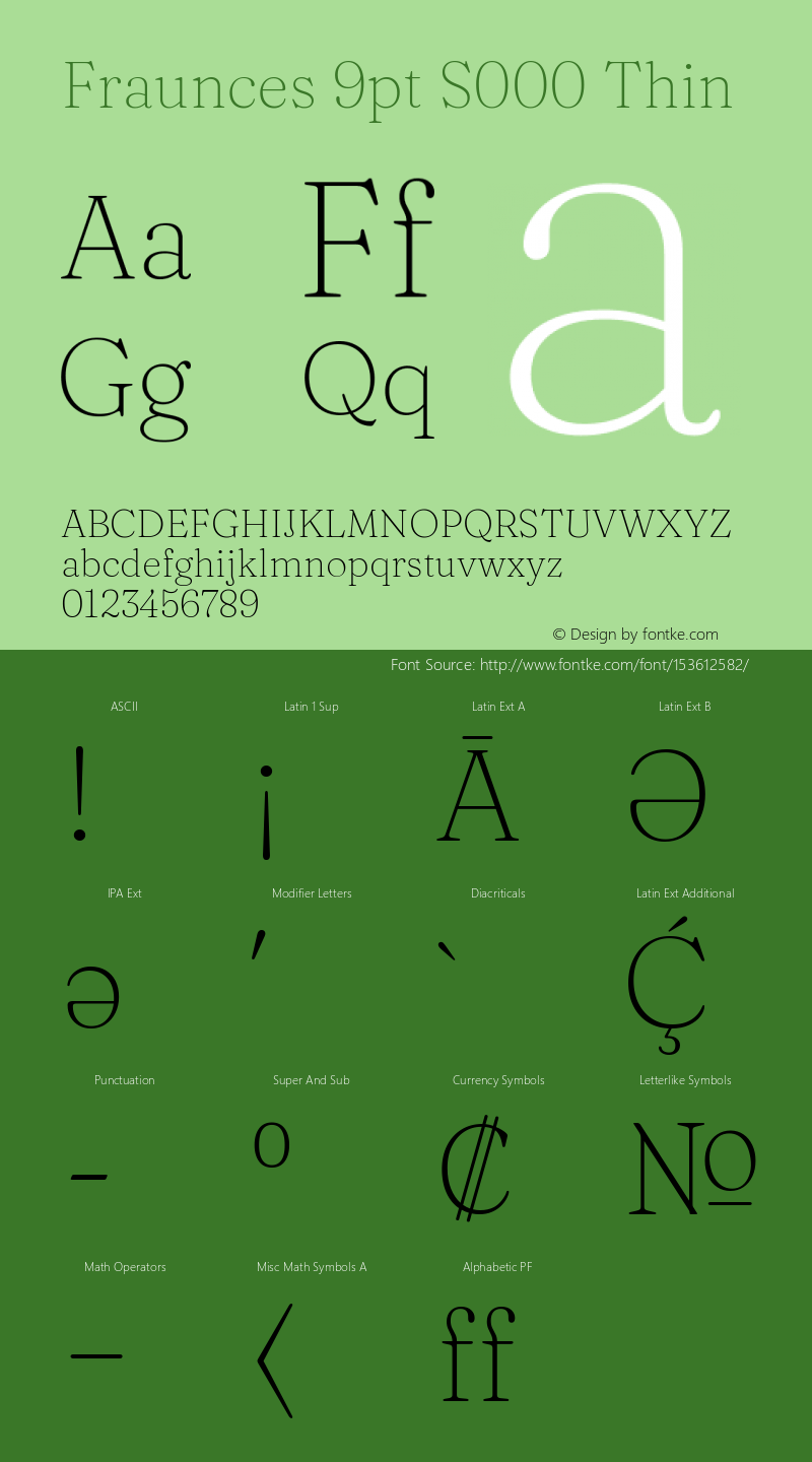 Fraunces 9pt S000 Thin Version 1.000; ttfautohint (v1.8.3) Font Sample