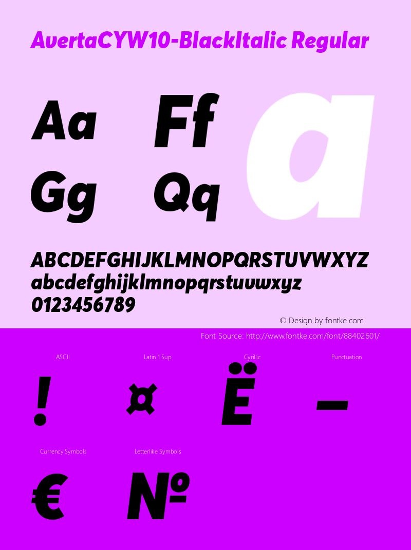 Averta CY W10 Black Italic Version 1.008 Font Sample