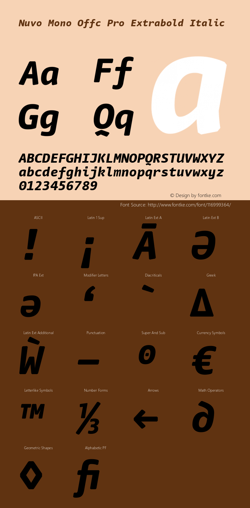 Nuvo Mono Offc Pro Extrabold Italic Version 7.504; 2011; Build 1020 Font Sample