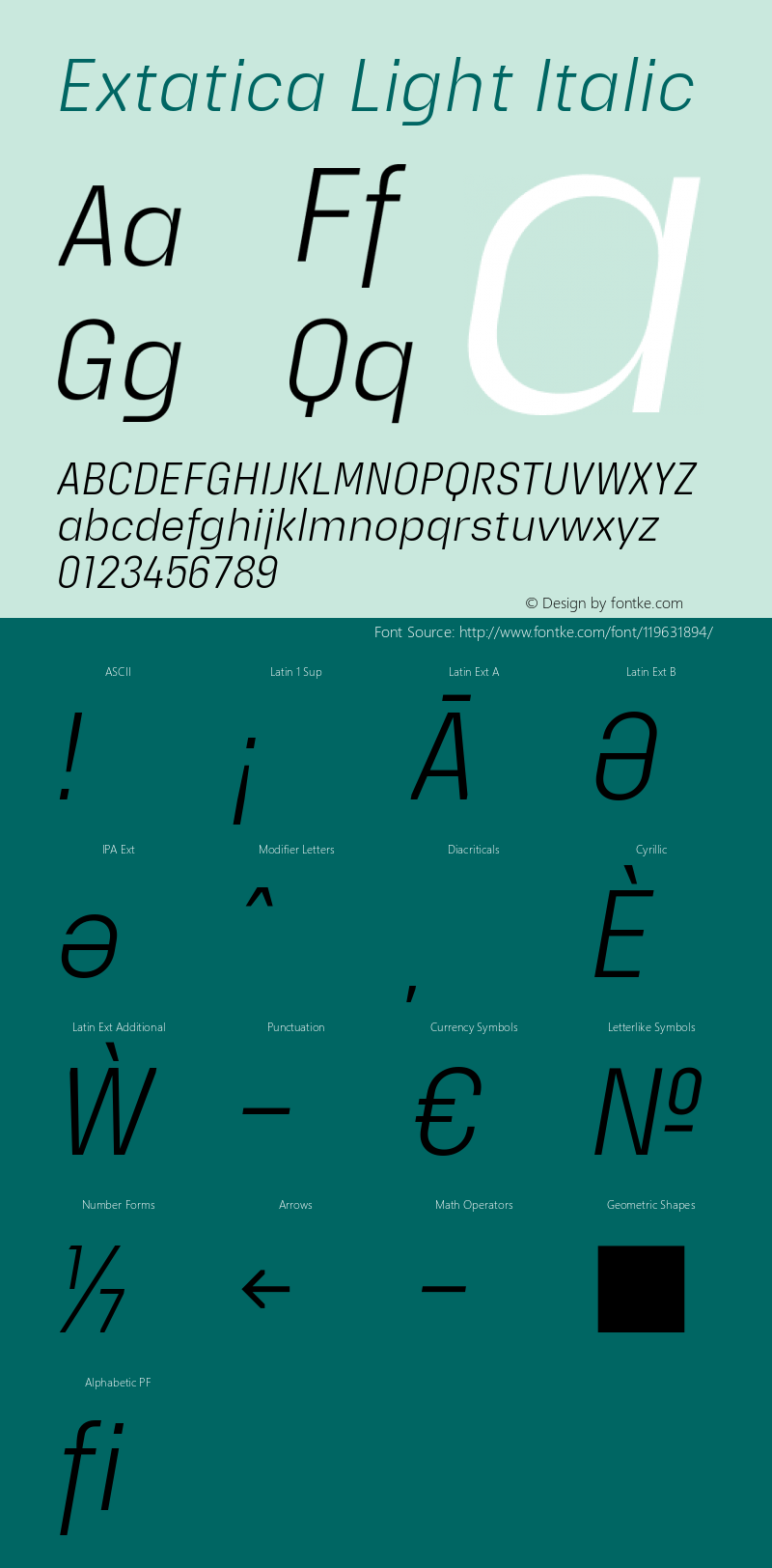 Extatica-LightItalic Version 1.000; ttfautohint (v0.97) -l 8 -r 50 -G 200 -x 14 -f dflt -w G Font Sample