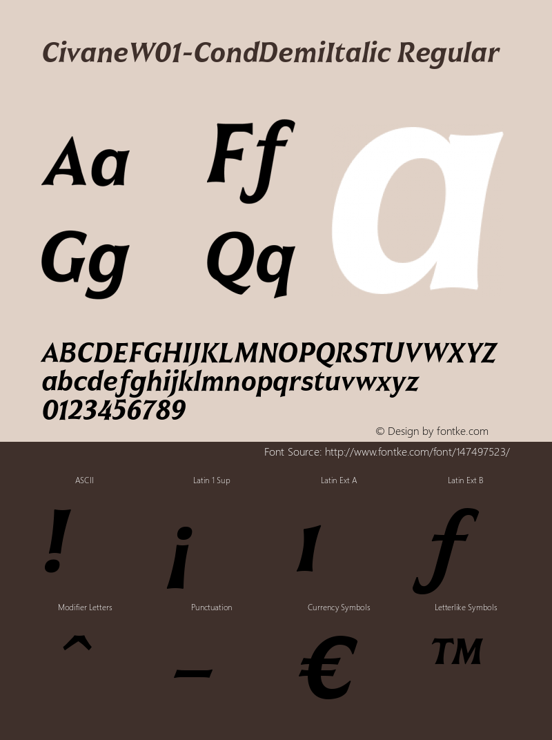 Civane W01 Cond Demi Italic Version 1.00 Font Sample