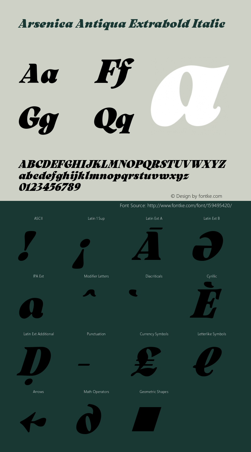 Arsenica Antiqua Extrabold Italic Version 0.003;hotconv 1.0.109;makeotfexe 2.5.65596 Font Sample