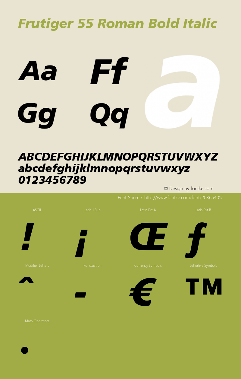 Frutiger 76 Black Italic Version 2.1; 2001 Font Sample