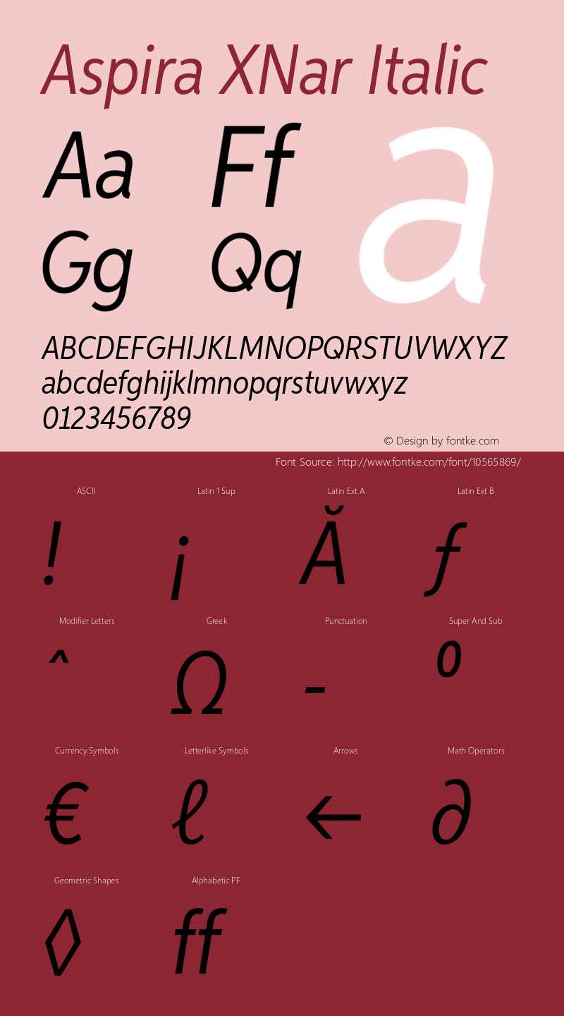 Aspira XNar Italic Version 1.05          UltraPrecision Font Font Sample