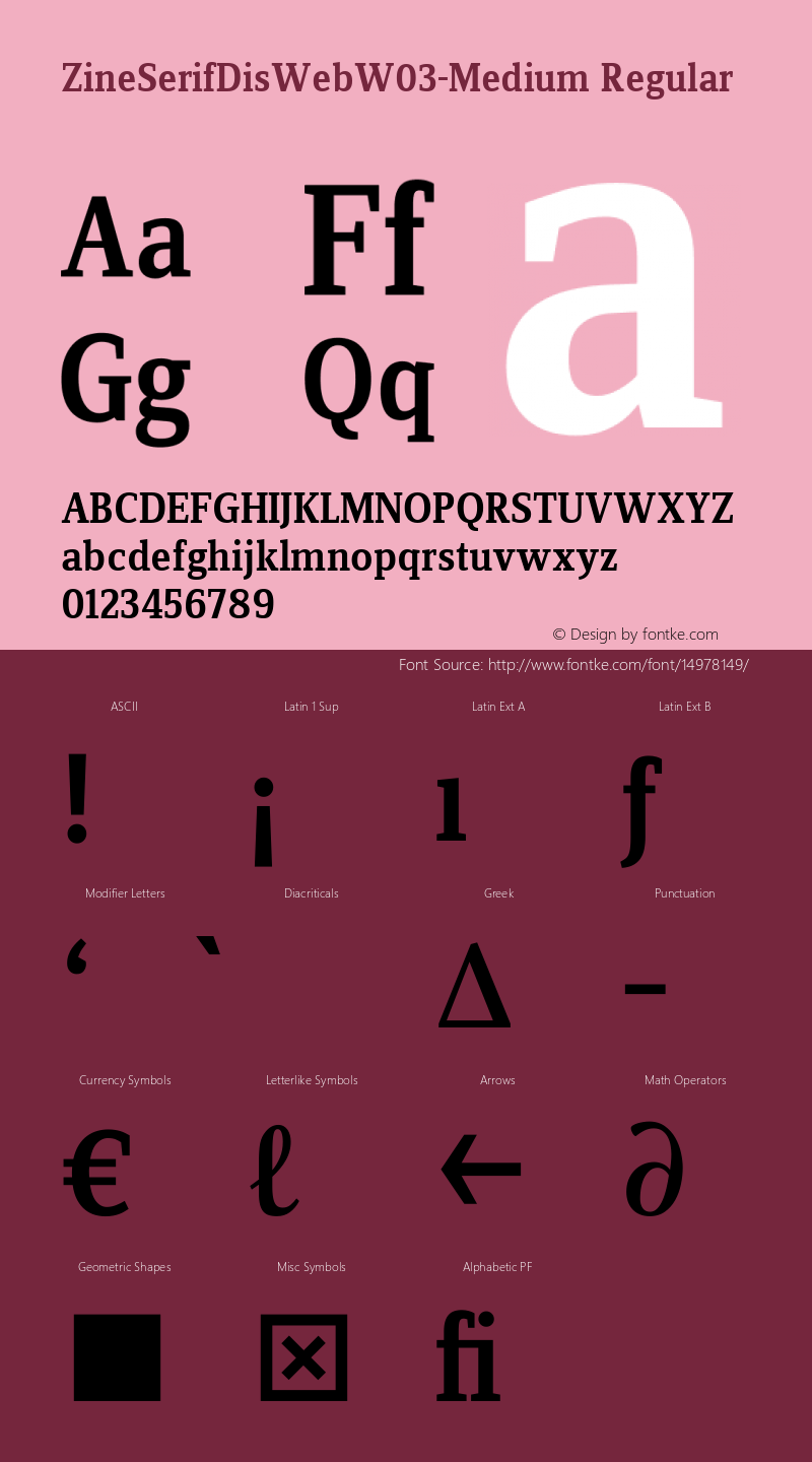 ZineSerifDisWebW03-Medium Regular Version 7.504 Font Sample