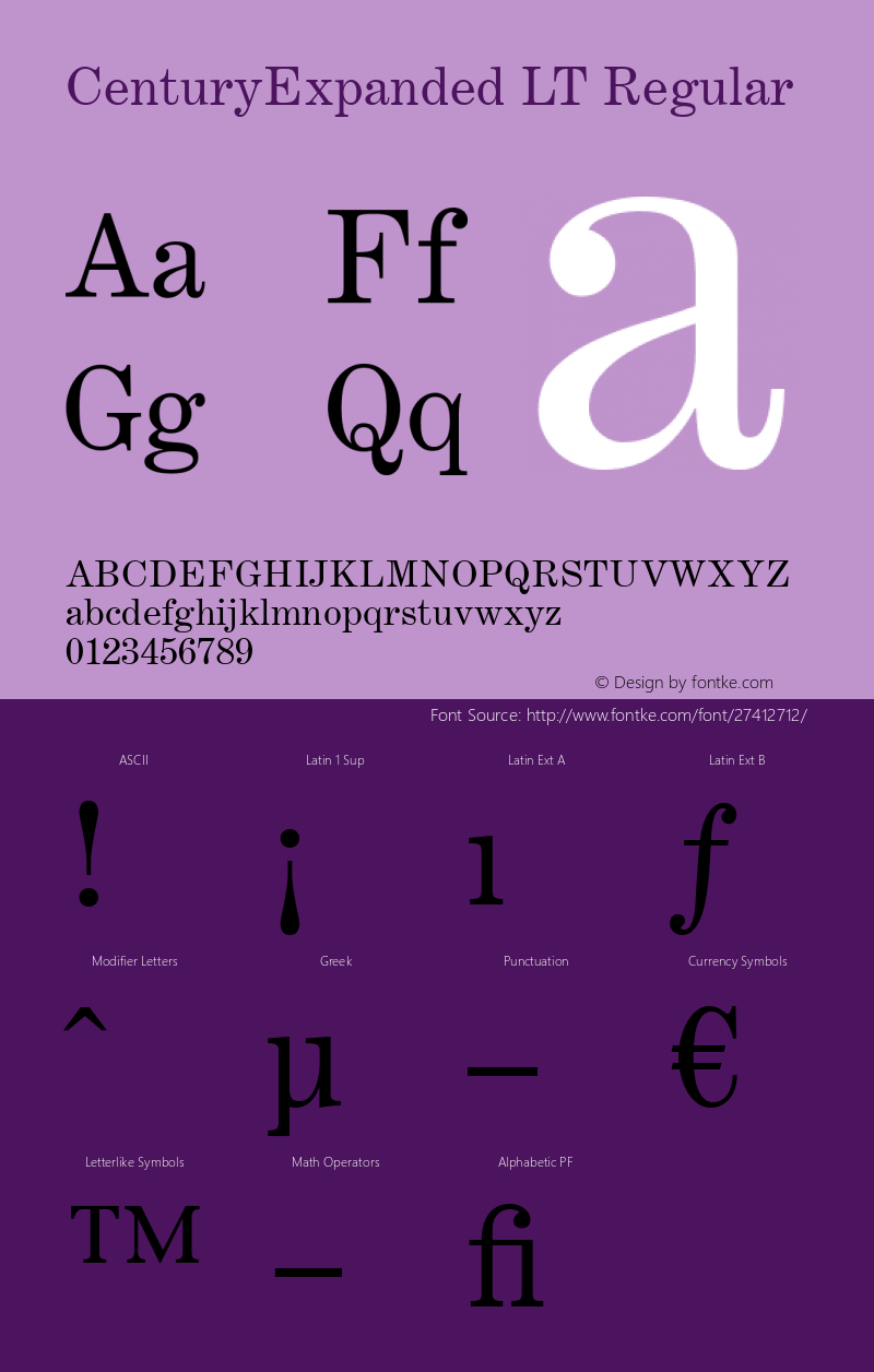 Century Expanded LT Roman Version 6.03 Font Sample