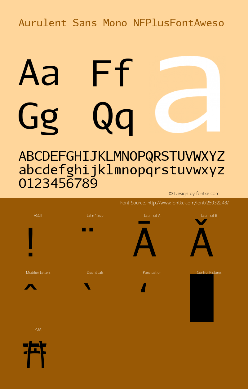 AurulentSansMono-Regular Nerd Font Plus Font Awesome Plus Octicons Plus Pomicons Mono Windows Compatible Version 2007.05.04 Font Sample