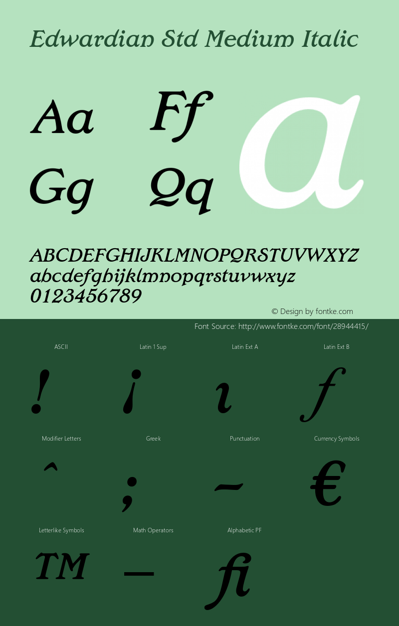 EdwardianStd-MediumItalic Version 1.02 Font Sample