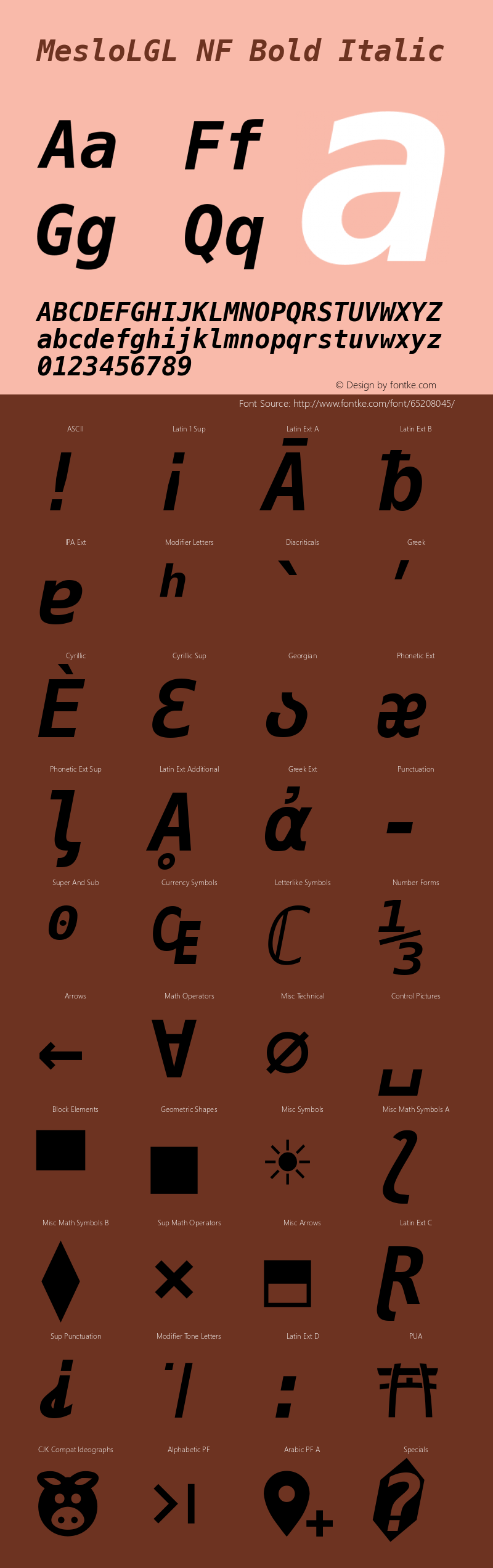 Meslo LG L Bold Italic Nerd Font Complete Windows Compatible 1.210 Font Sample