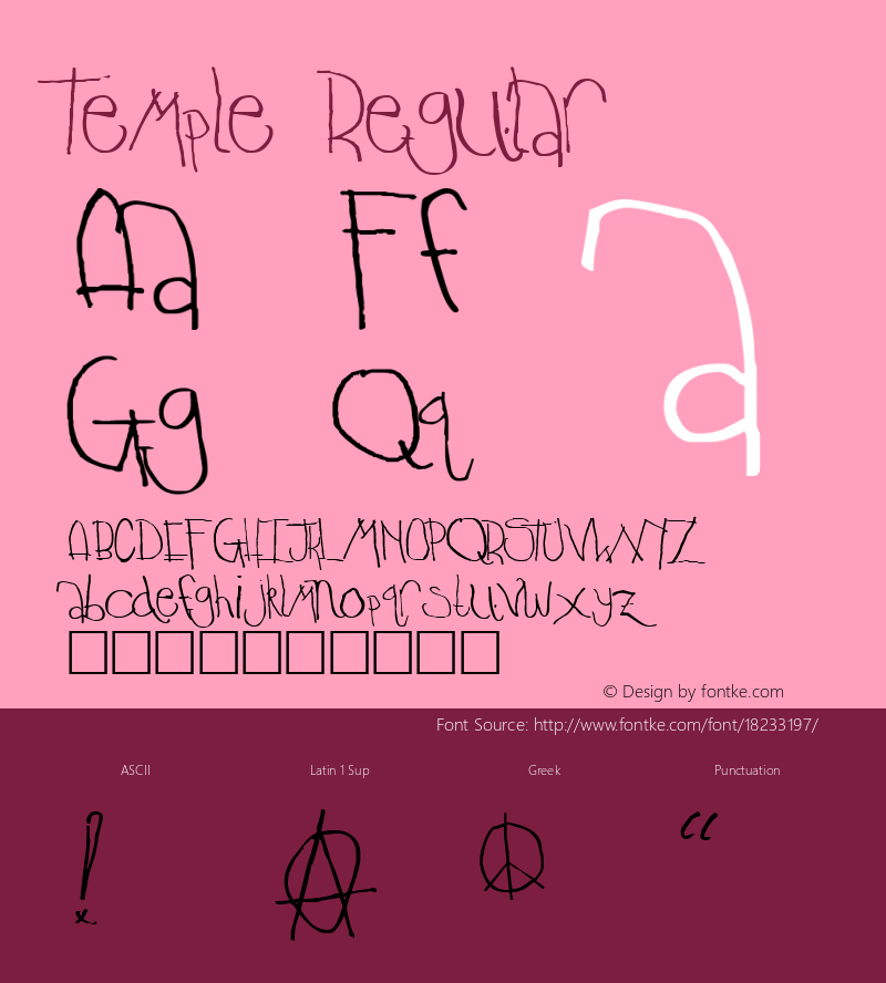 Temple Regular Altsys Fontographer 3.5  9/19/91 Font Sample