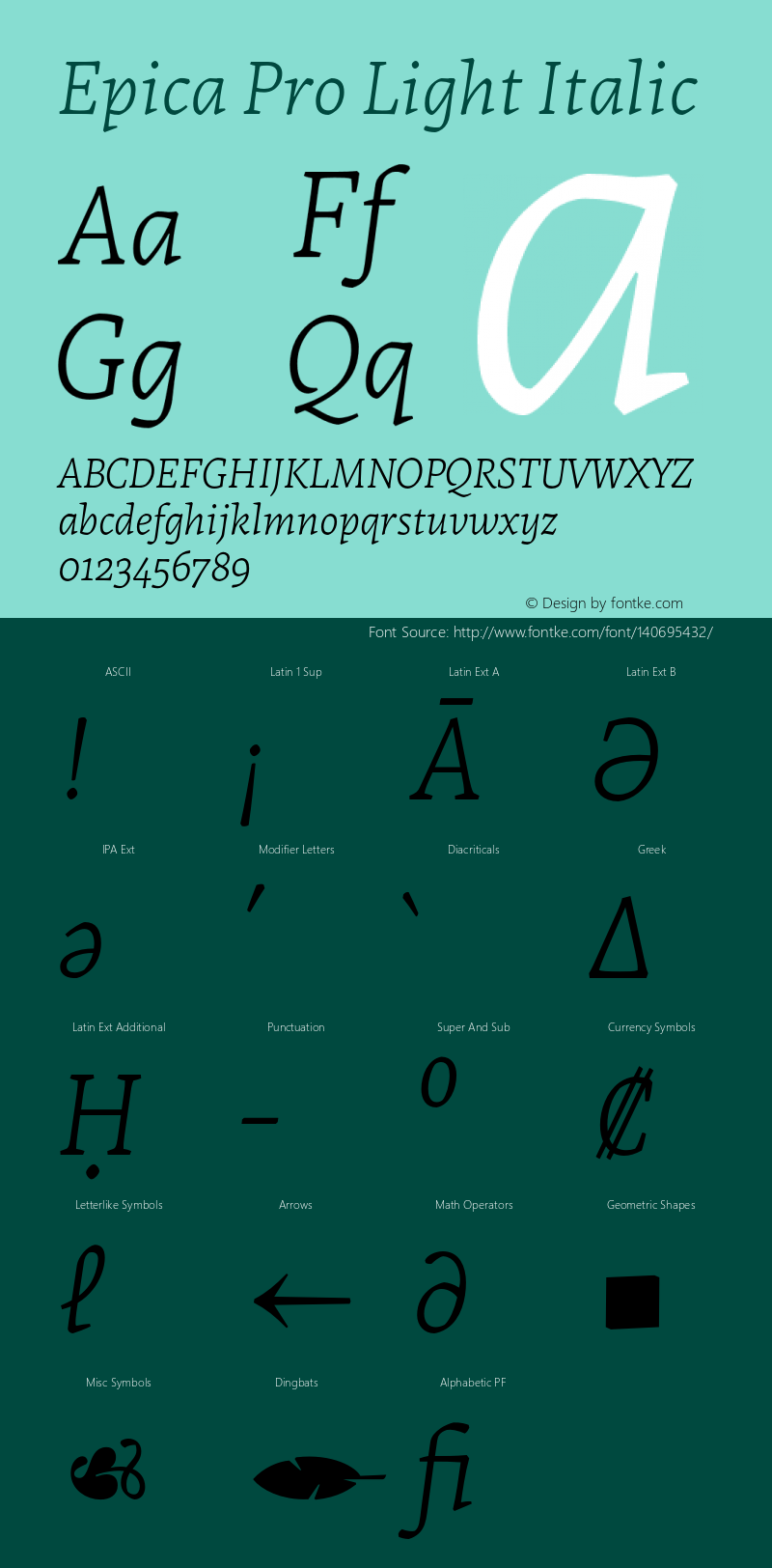 Epica Pro Light Italic Version 1.000;hotconv 1.0.109;makeotfexe 2.5.65596 Font Sample