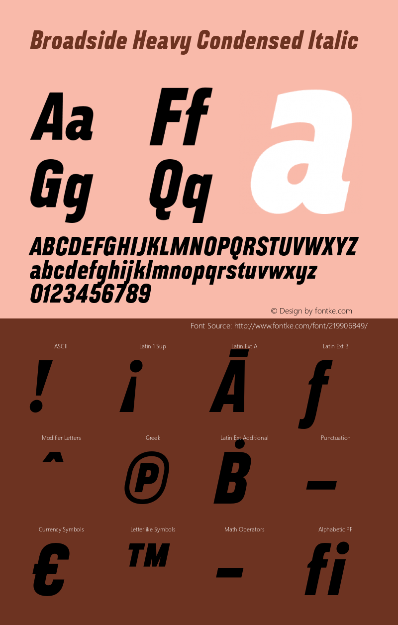 Broadside Heavy Condensed Italic Version 6.000;PS 006.000;hotconv 1.0.88;makeotf.lib2.5.64775图片样张