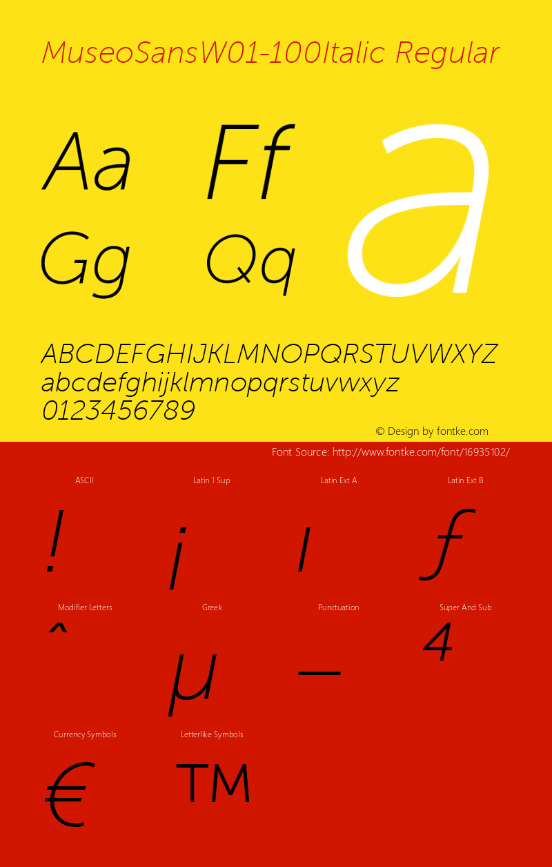 MuseoSansW01-100Italic Regular Version 1.1 Font Sample