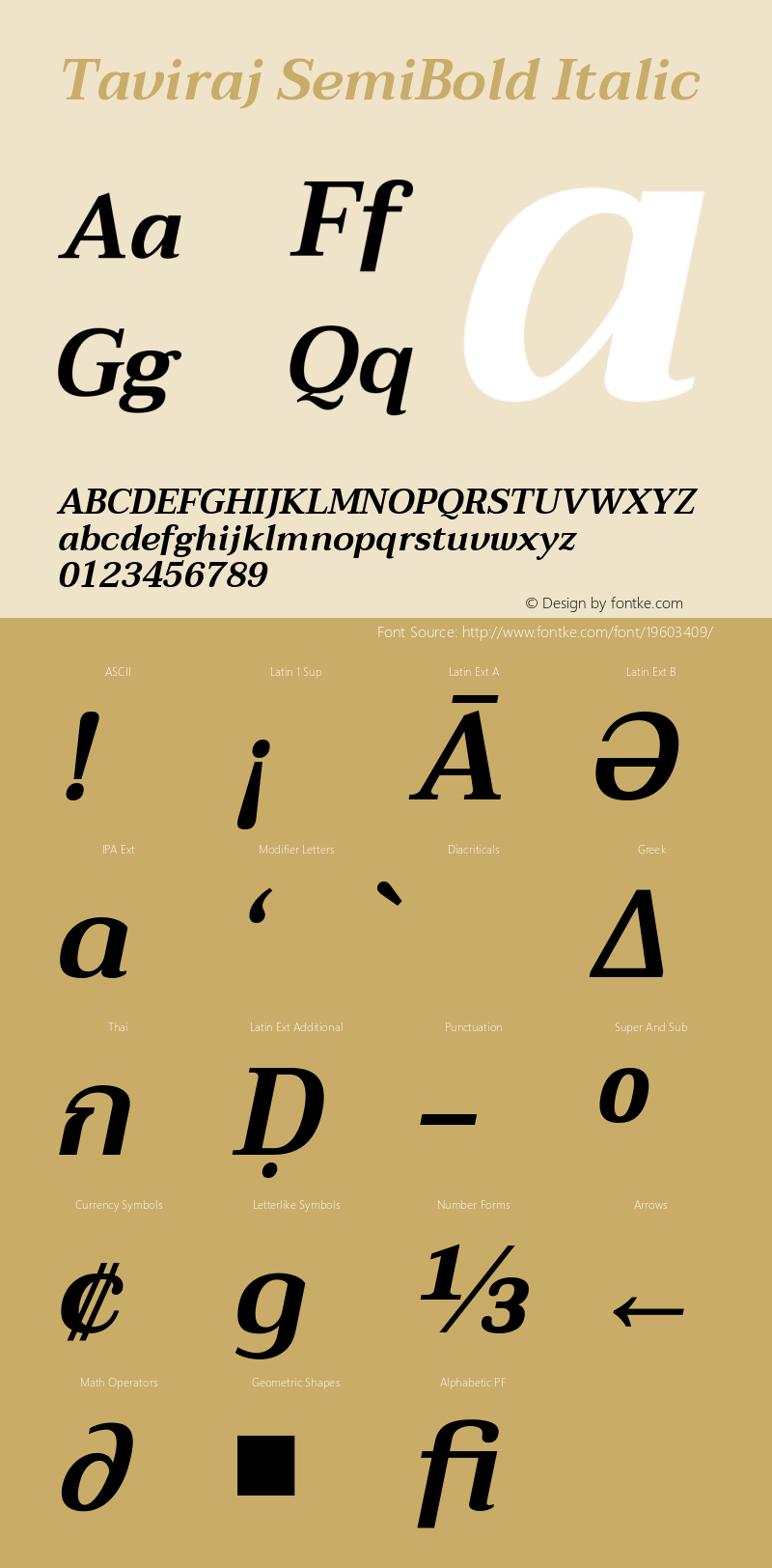 Taviraj SemiBold Italic Version 1.000 Font Sample