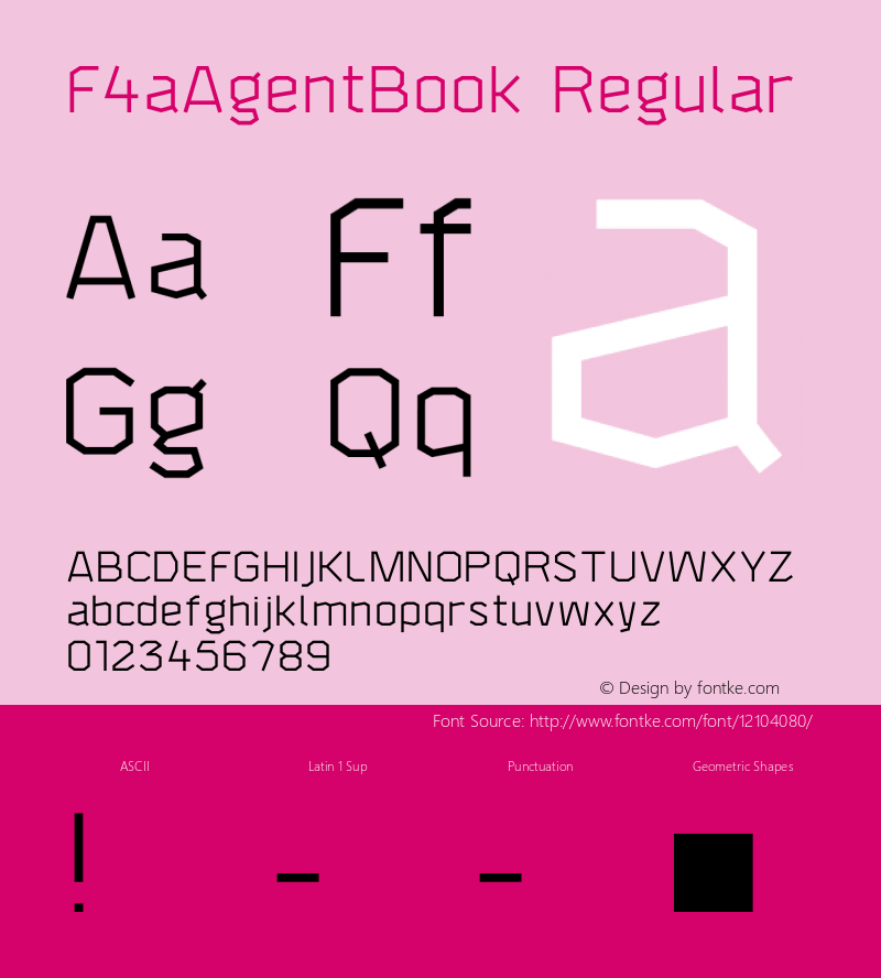 F4aAgentBook Regular Version 1.0 Font Sample