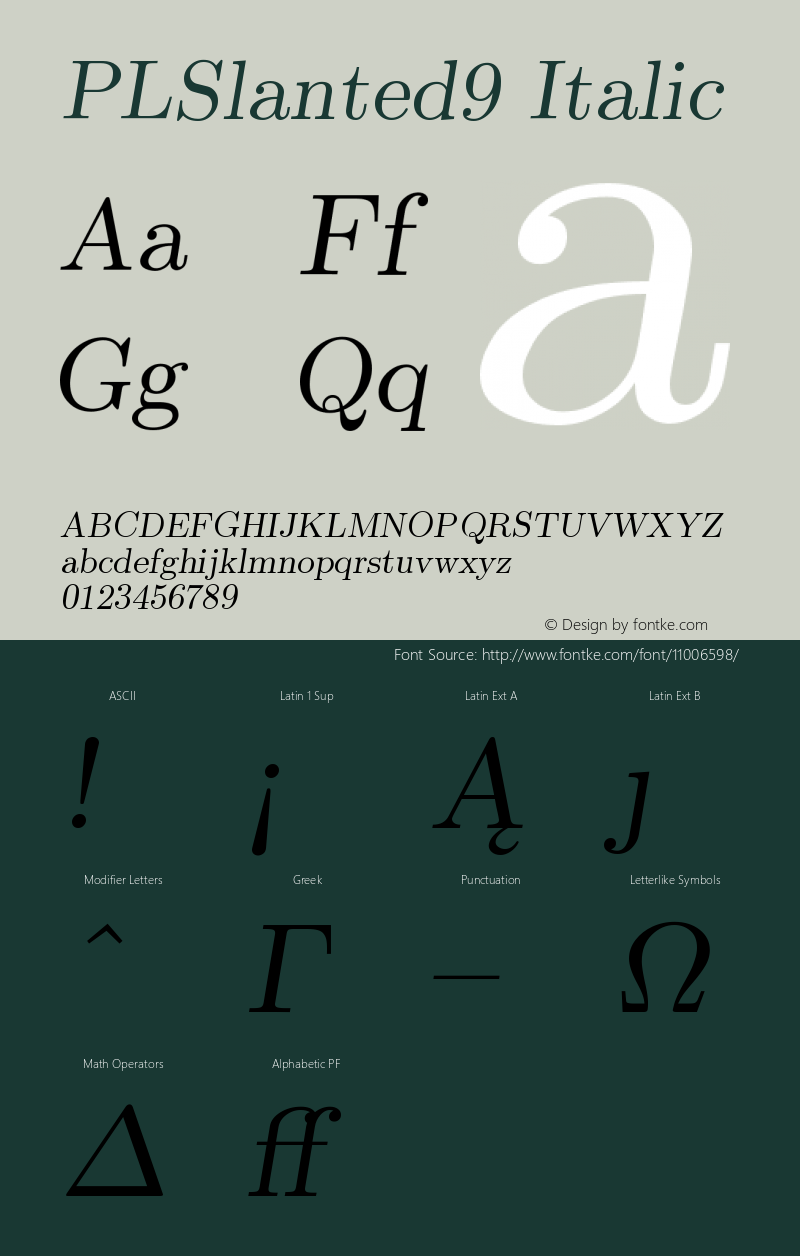 PLSlanted9 Italic Version 1.11 Font Sample