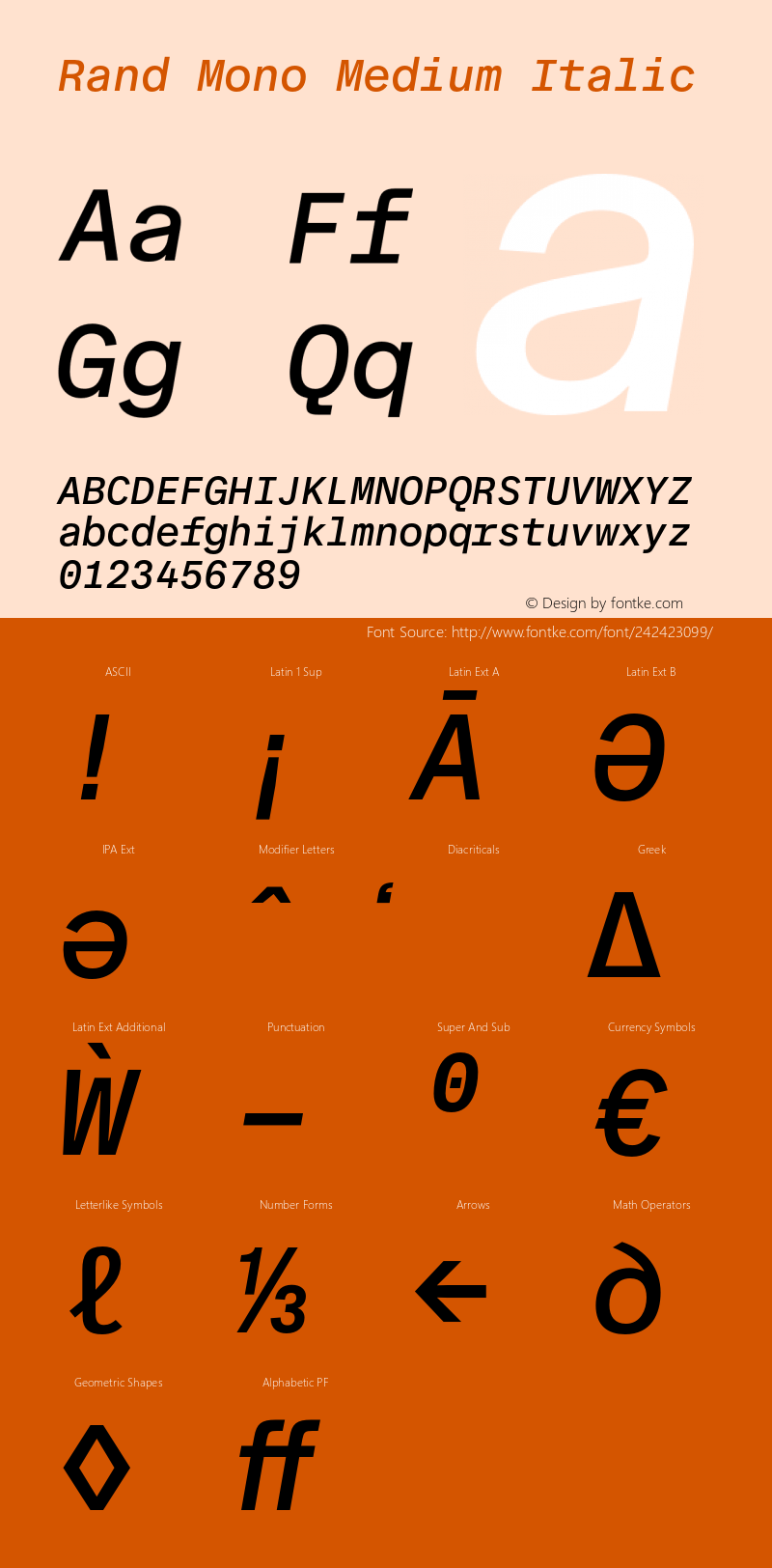 Rand Mono Medium Italic Version 1.002; build 0003图片样张