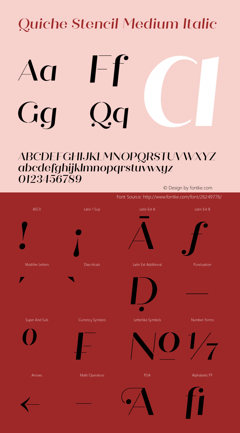 QuicheStencil-MediumItalic Version 1.000;PS 001.000;hotconv 1.0.88;makeotf.lib2.5.64775 Font Sample