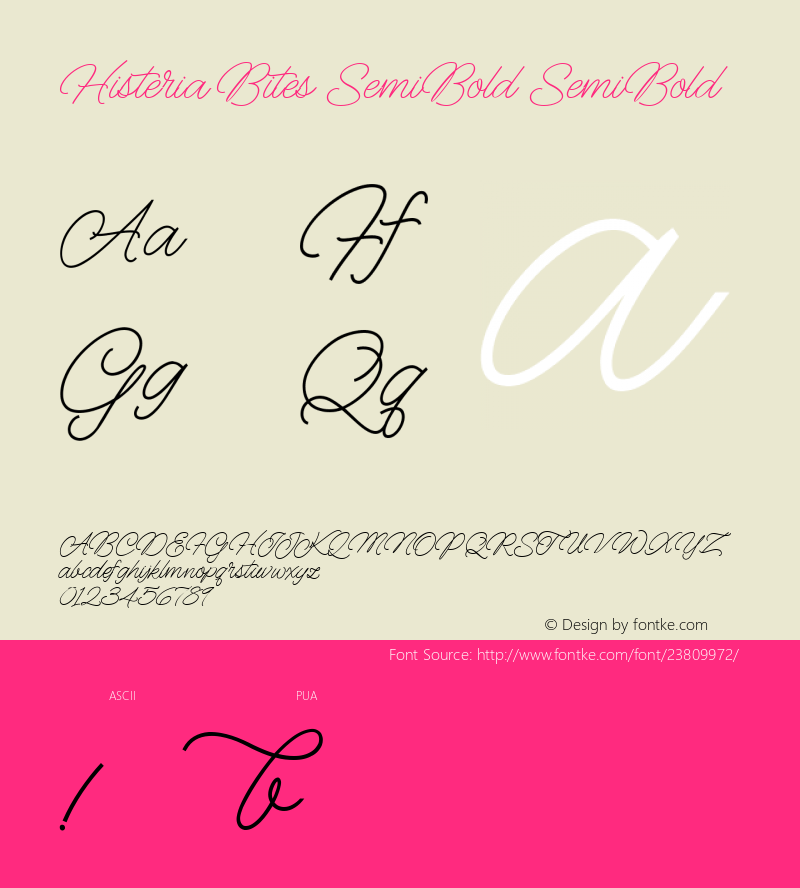 HisteriaBitesSemiBold-SemiBold Version 1.000 Font Sample