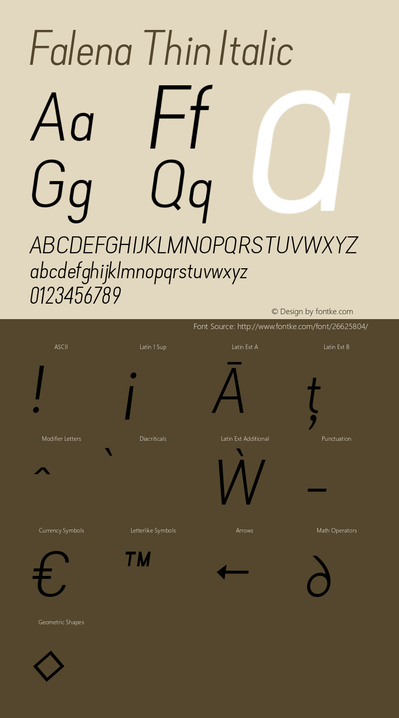 Falena Thin Italic Version 1.000;PS 001.000;hotconv 1.0.88;makeotf.lib2.5.64775 Font Sample