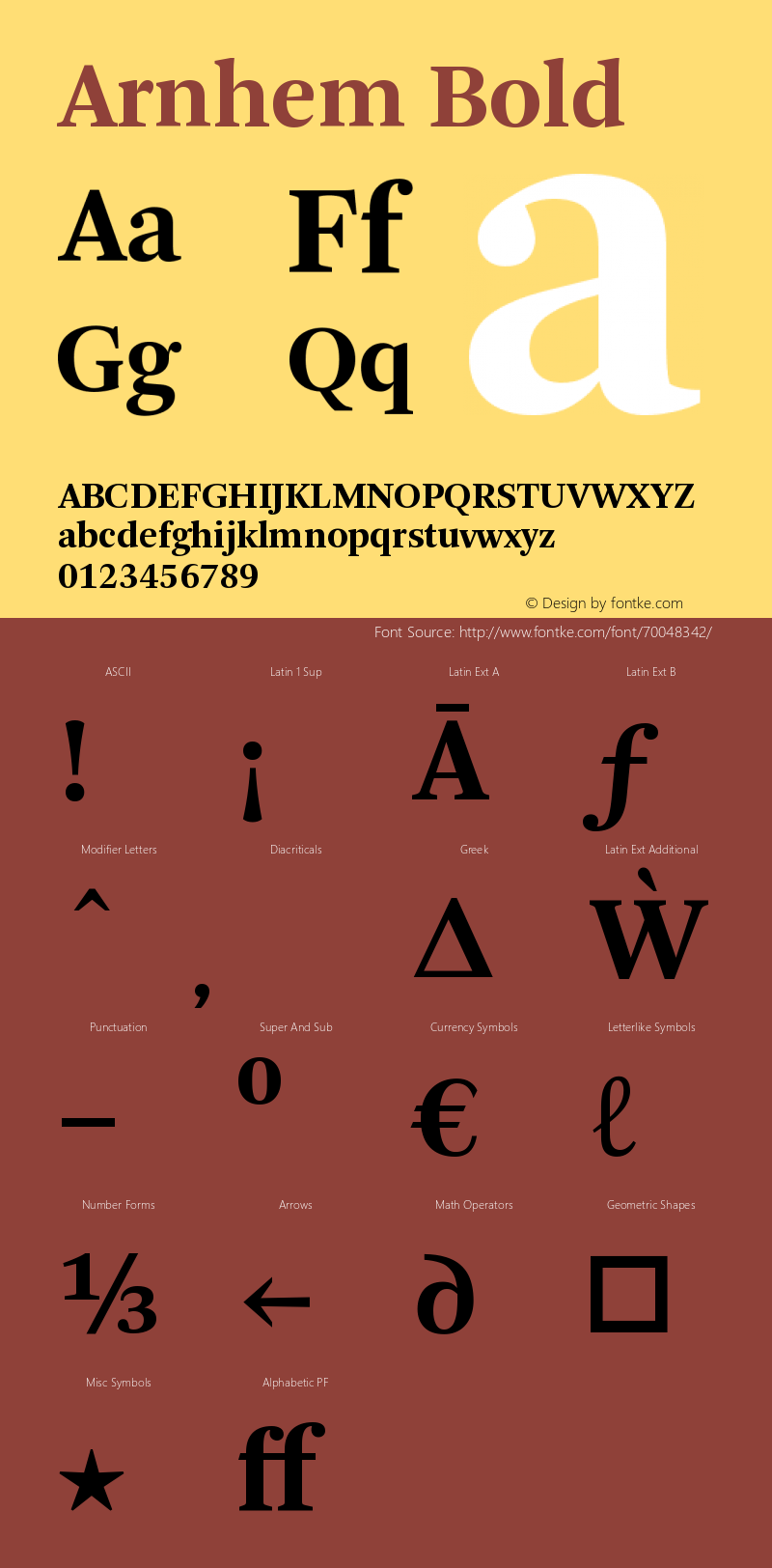 Arnhem-Bold Version 2.001; build 0001 Font Sample
