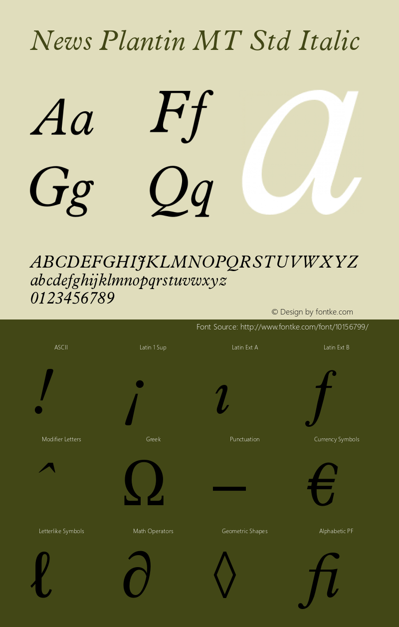 News Plantin MT Std Italic Version 1.000;PS 001.000;hotconv 1.0.38 Font Sample