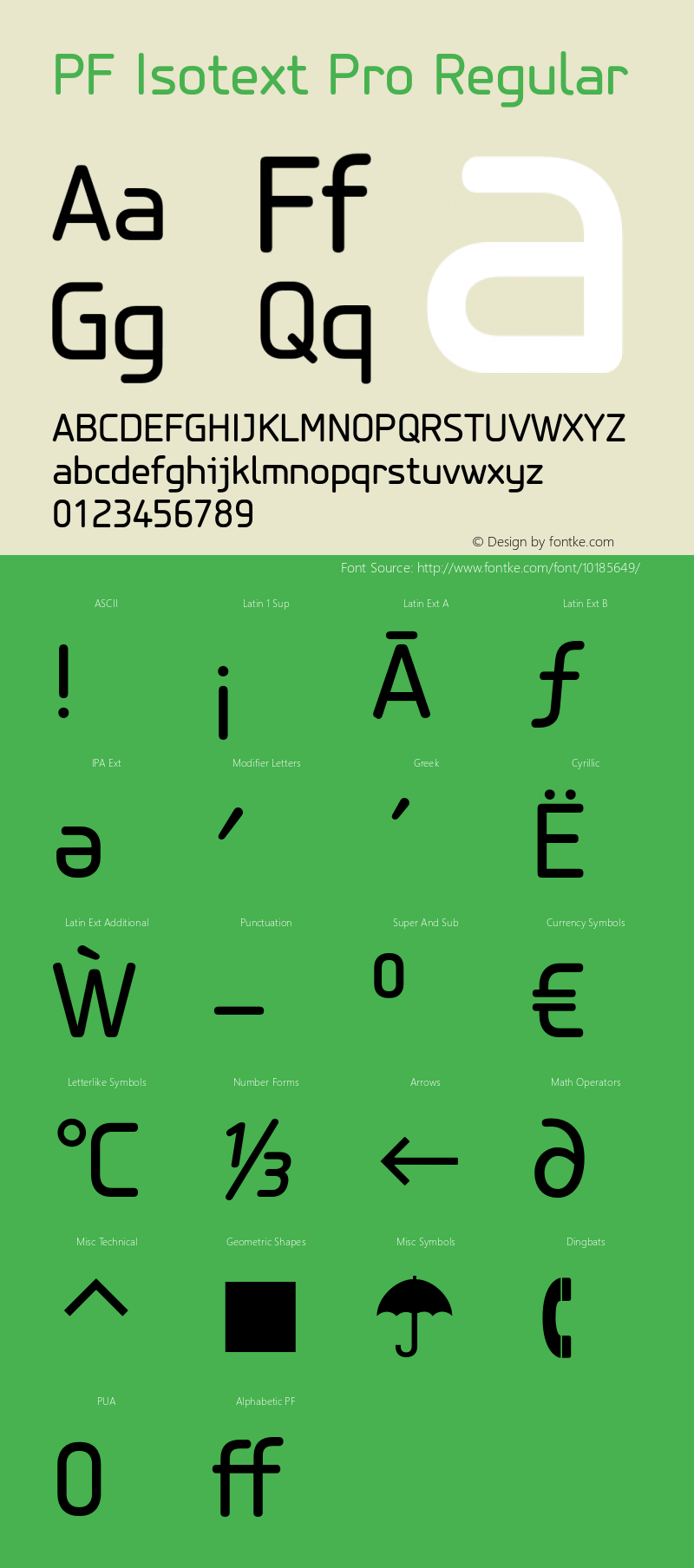 PF Isotext Pro Regular Version 3.000 2005 initial release Font Sample