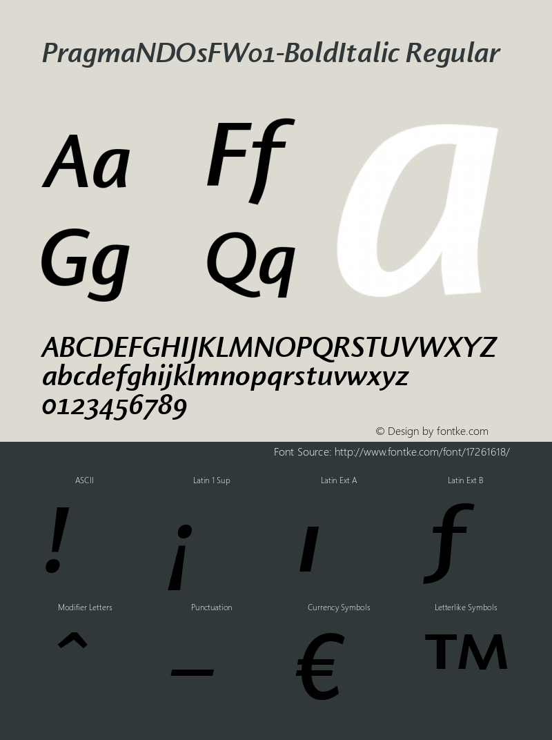 PragmaNDOsFW01-BoldItalic Regular Version 1.10 Font Sample