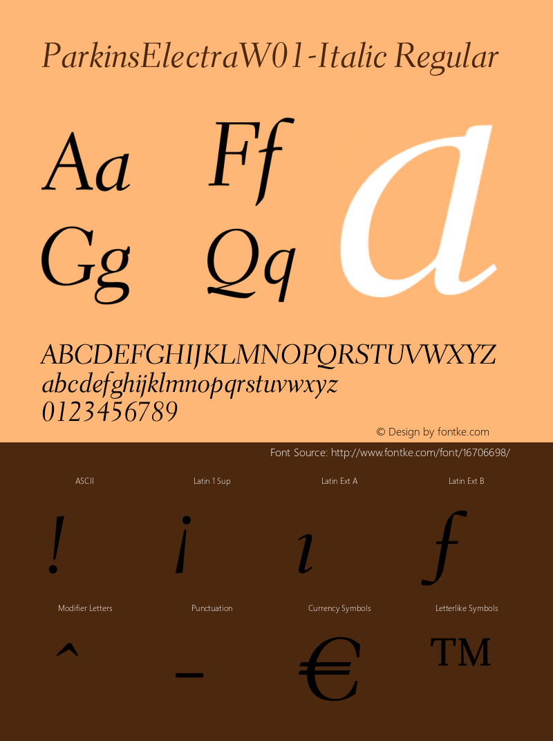 ParkinsElectraW01-Italic Regular Version 1.1 Font Sample