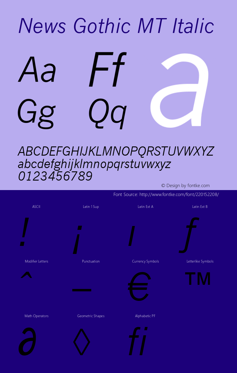 News Gothic MT Italic Version 2.01图片样张