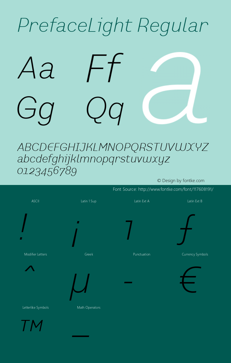 PrefaceLight W05 Italic Version 4.10 Font Sample