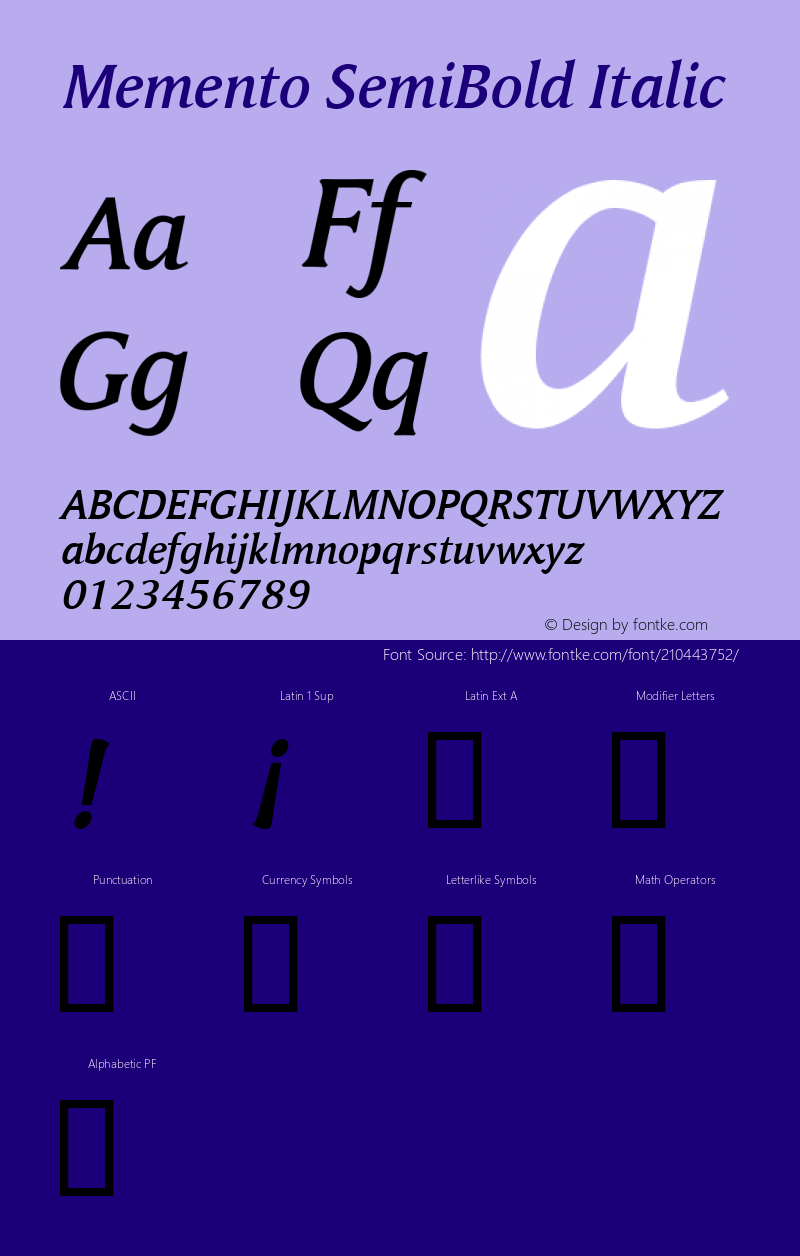 Memento SemiBold Italic Version 1.00图片样张