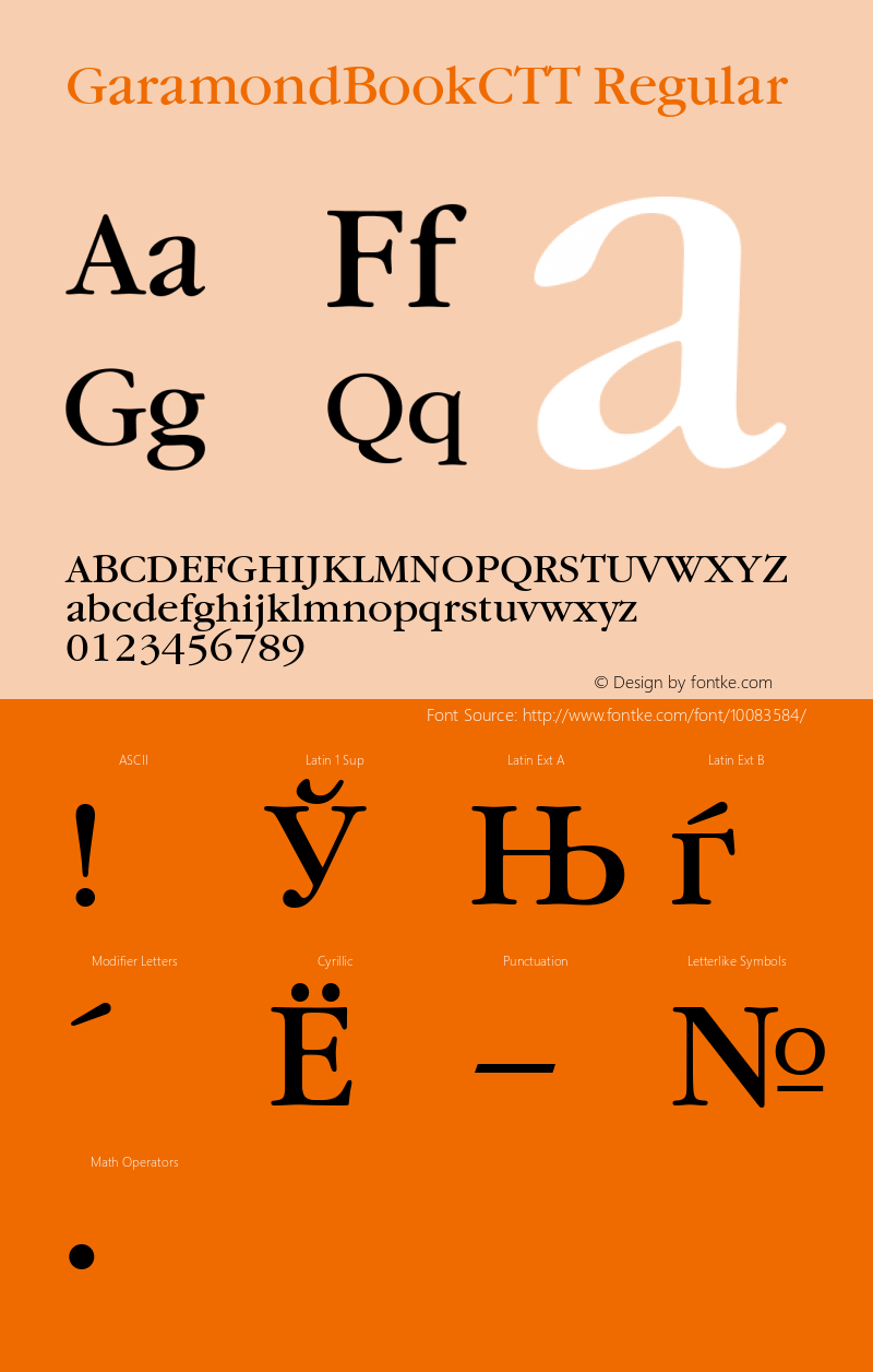 GaramondBookCTT Regular TrueType Maker version 3.00.00 Font Sample