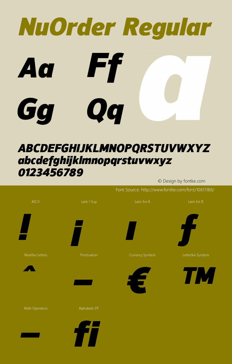 NuOrder Regular Version 1.001;PS 001.001;hotconv 1.0.56;makeotf.lib2.0.21325;com.myfonts.northernblock.nu-order.black-italic.wfkit2.3NMV Font Sample