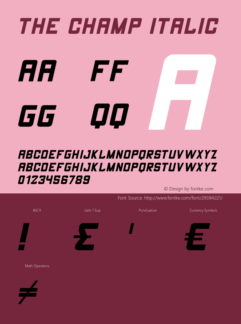 THE CHAMP Italic Version 1.002;Fontself Maker 3.1.2 Font Sample