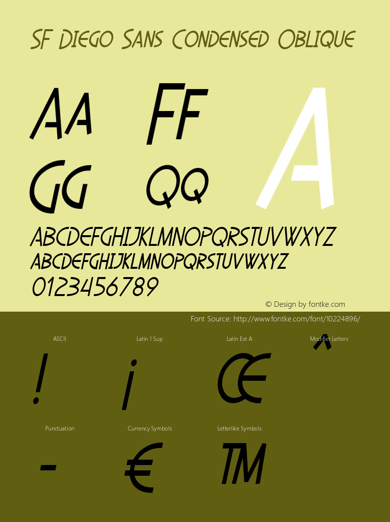 SF Diego Sans Condensed Oblique Version 1.1 Font Sample