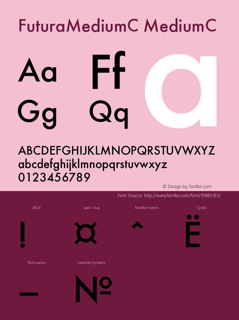 FuturaMediumC MediumC Version 001.000 Font Sample