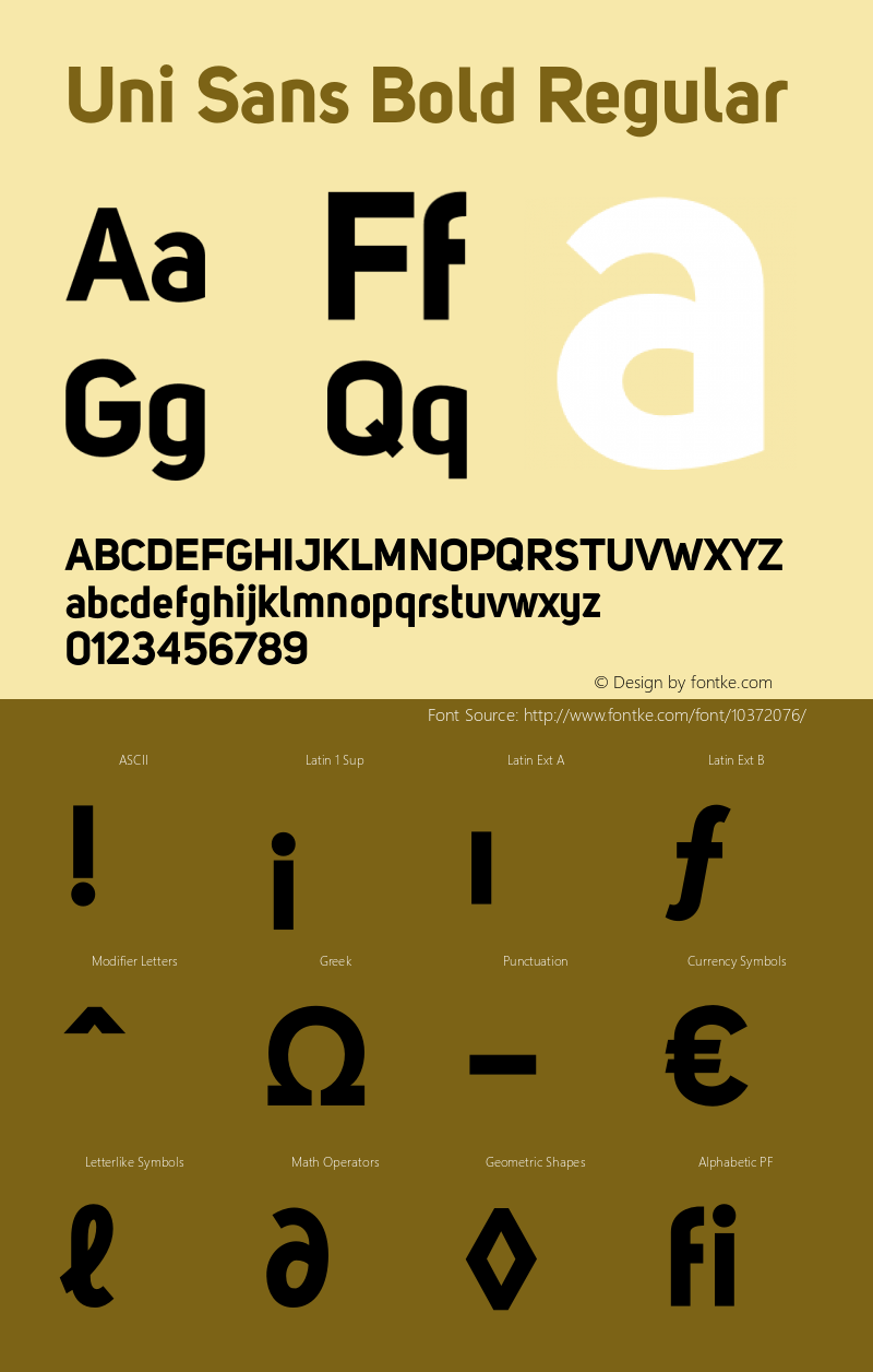 Uni Sans Bold Regular Version 001.001 Font Sample
