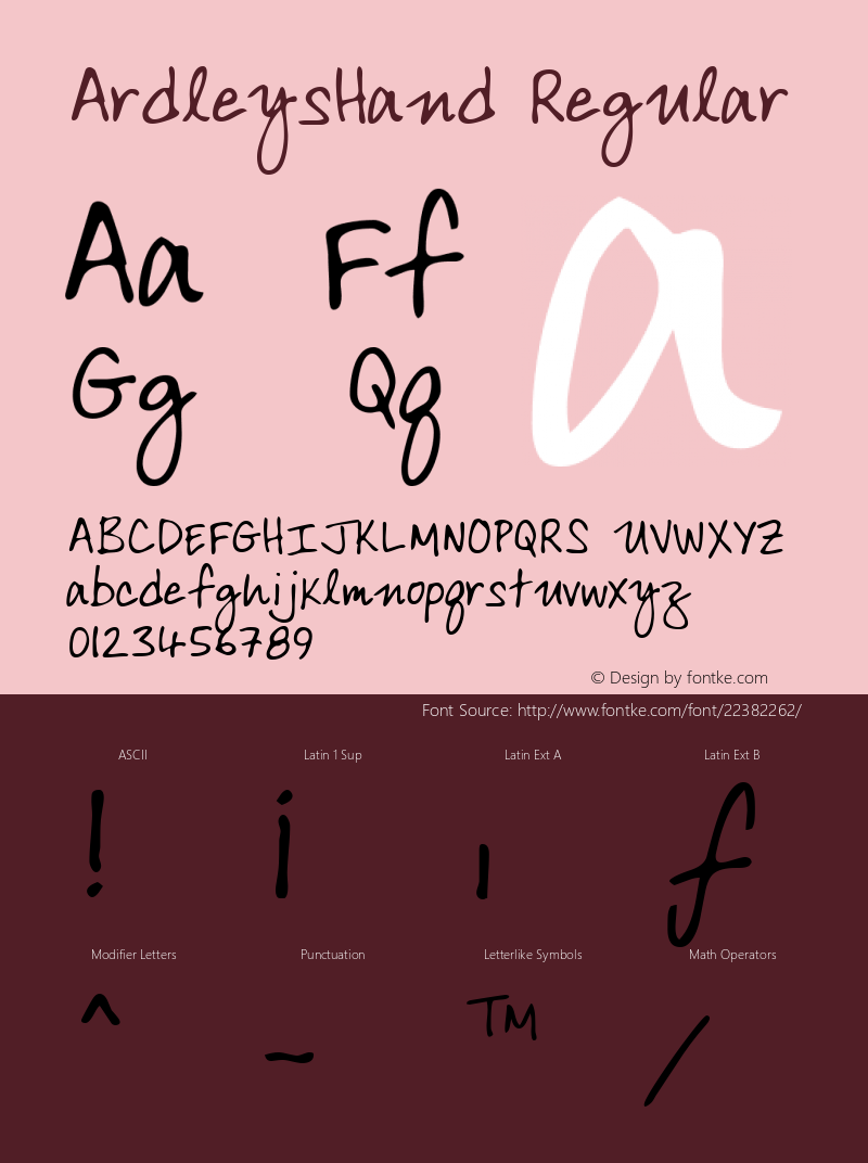 ArdleysHand Regular Altsys Fontographer 3.5  8/23/95 Font Sample