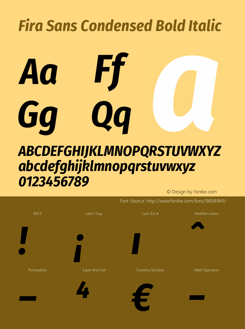 Fira Sans Condensed Bold Italic Version 4.203 Font Sample