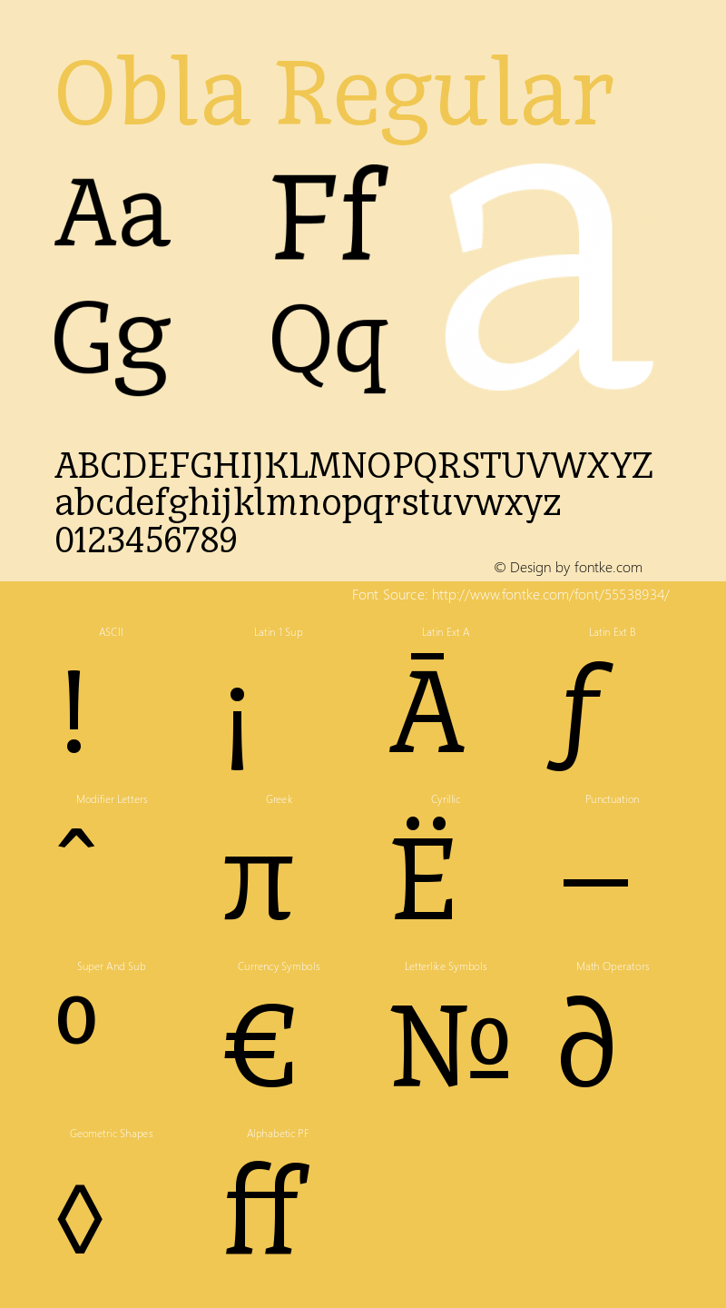 Obla Version 1.000 2016 initial release Font Sample