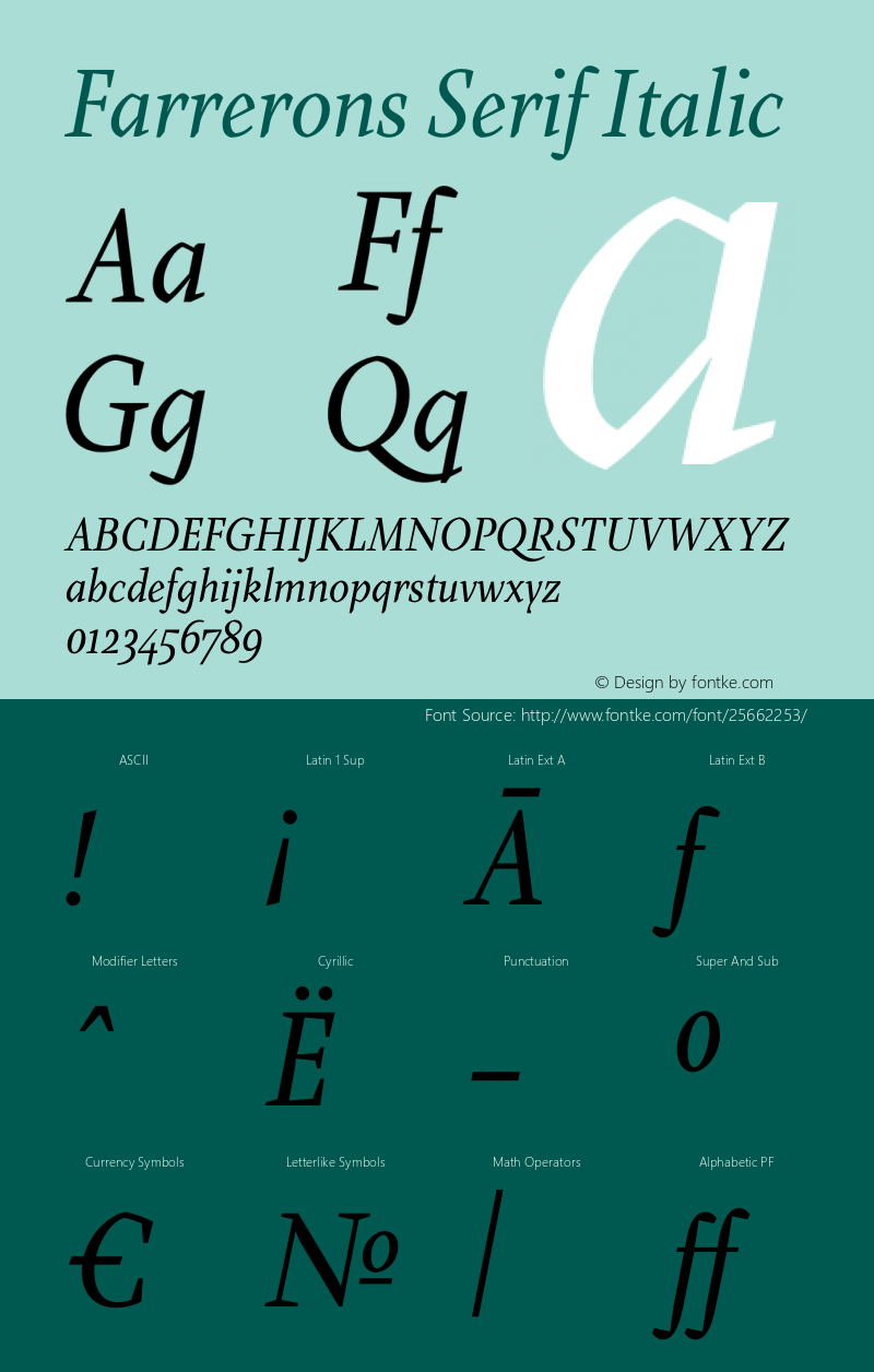 Farrerons Serif Italic Version 1.000; Fonts for Free; vk.com/fontsforfree Font Sample