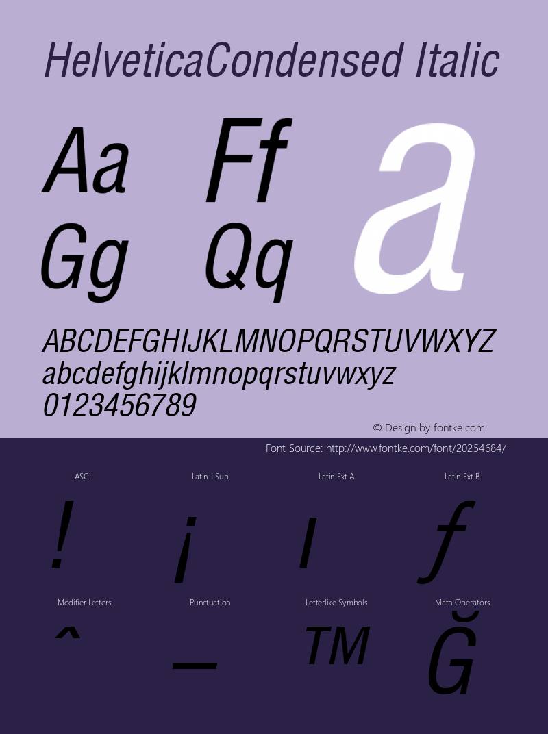HelveticaCondensed  Italic Altsys Fontographer 4.0 18/11/96 Font Sample