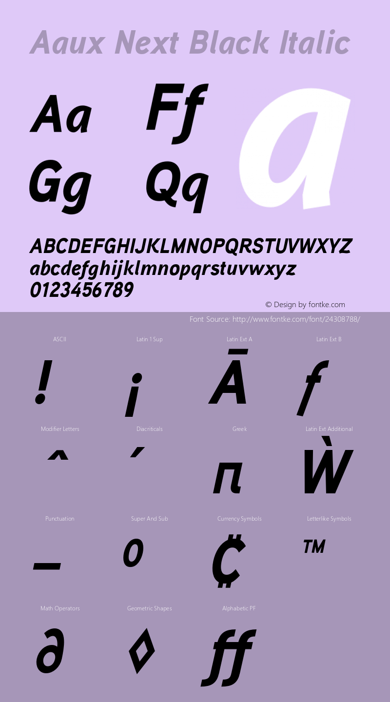 AauxNext-BlackItalic Version 1.000 2008 initial release Font Sample