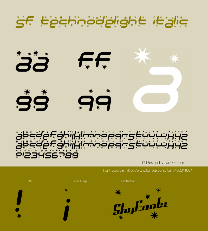 SF Technodelight Italic 1.0 Font Sample