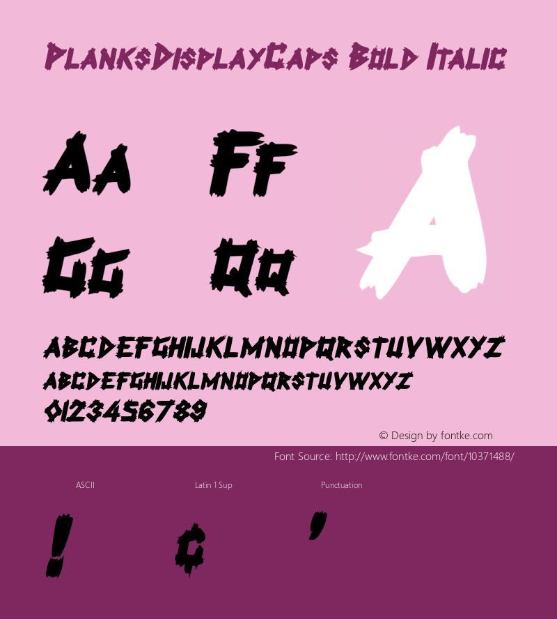 PlanksDisplayCaps Bold Italic Macromedia Fontographer 4.1 7/1/96 Font Sample