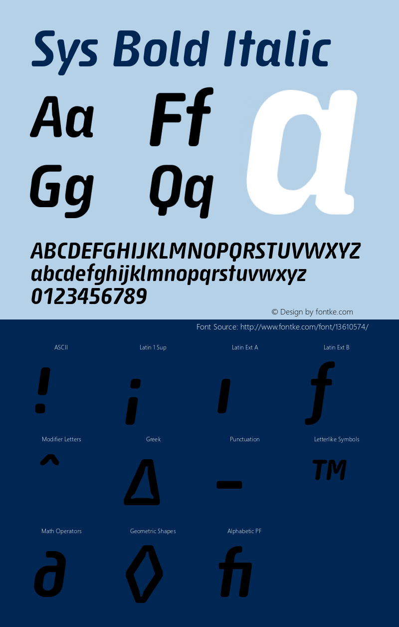Sys Bold Italic Version 1.0; 2003; initial release Font Sample